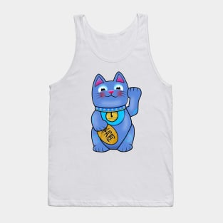 Blue For Career Sucess Maneki Neko Lucky Cat Tank Top